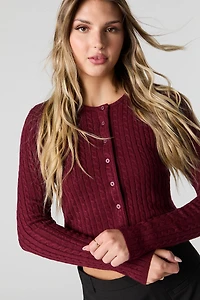 Cardigan boutonné court en tricot torsadé