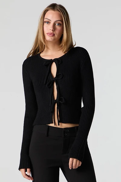 Ribbed Fly-Away Knit Cardigan