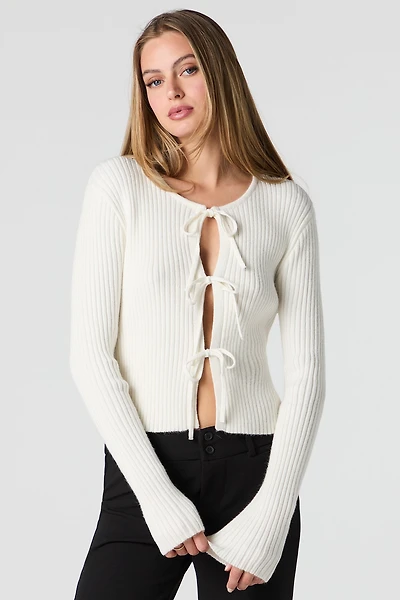 Ribbed Fly-Away Knit Cardigan