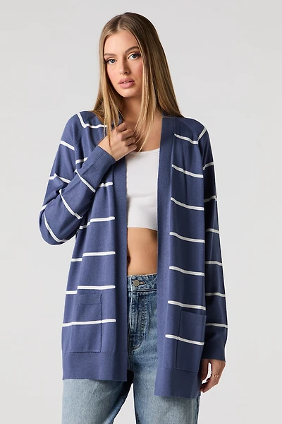 Striped Open Front Cardigan