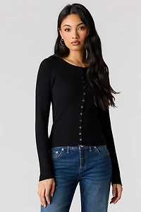 Ribbed Knit Button Front Cardigan
