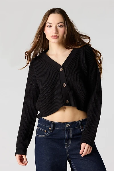 Ribbed Knit Button-Up Cardigan
