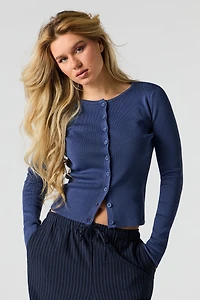 Ribbed Button-Up Cardigan Top