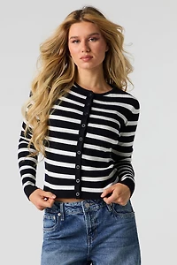 Striped Ribbed Button-Up Cardigan Top