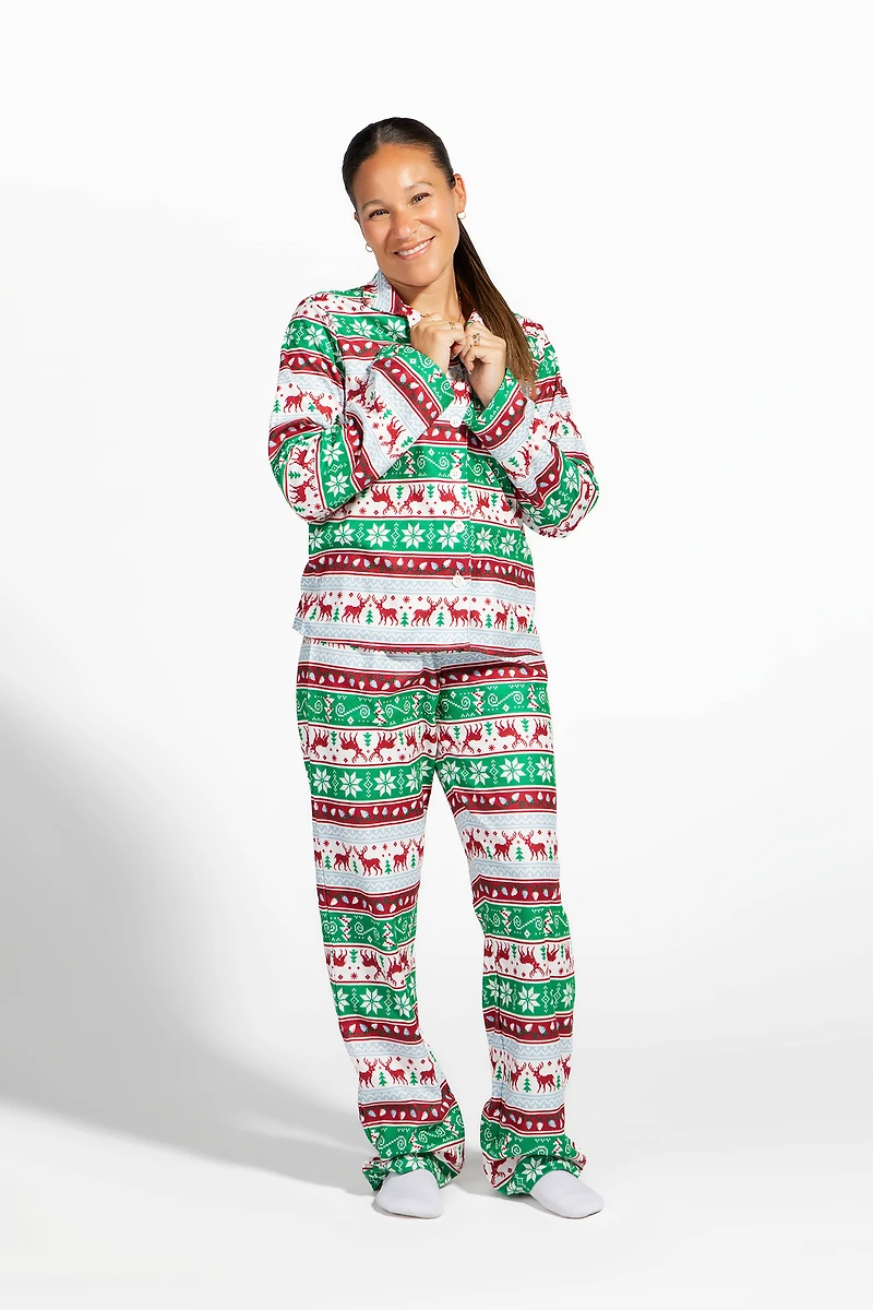 Womens Fammy Jammies Fair Isle Flannel Pajama Set