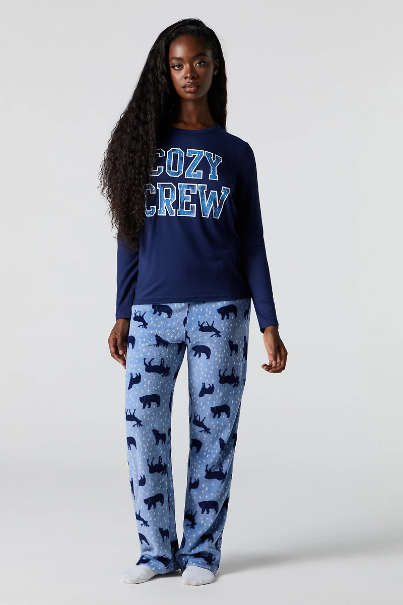 Ensemble-pyjama 2 pièces pour la famille à imprimé Cozy Crrew femmes
