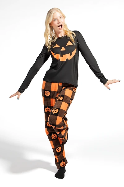 Ensemble-pyjama pour la famille à imprimé Citrouilles illuminées femmes