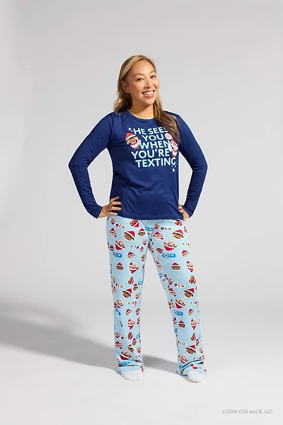 Womens Fammy Jammies Texting Crew Elf on the Shelf Pajama Set