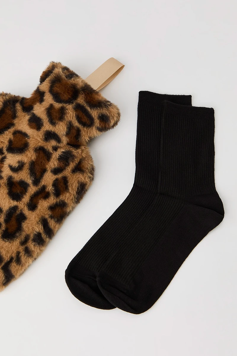 Plush Hot Water Bottle & Socks Gift Set