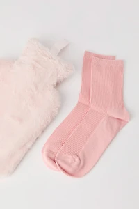 Plush Hot Water Bottle & Socks Gift Set