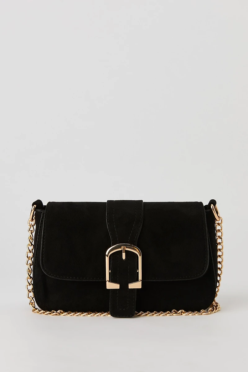 Faux Suede Buckle Crossbody Purse