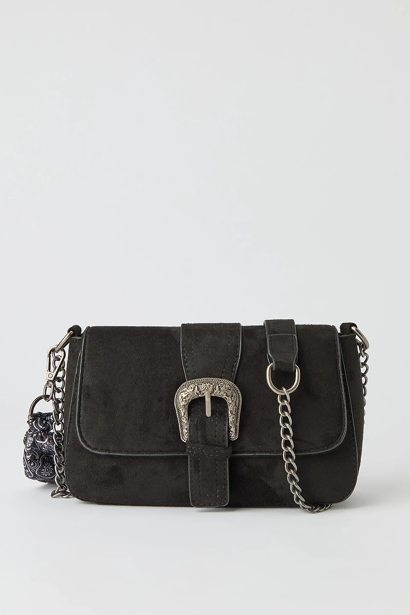 Suede Cross Body Bag with Keychain