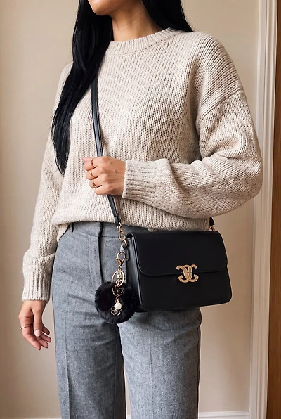 Faux Leather Crossbody Purse with Keychain