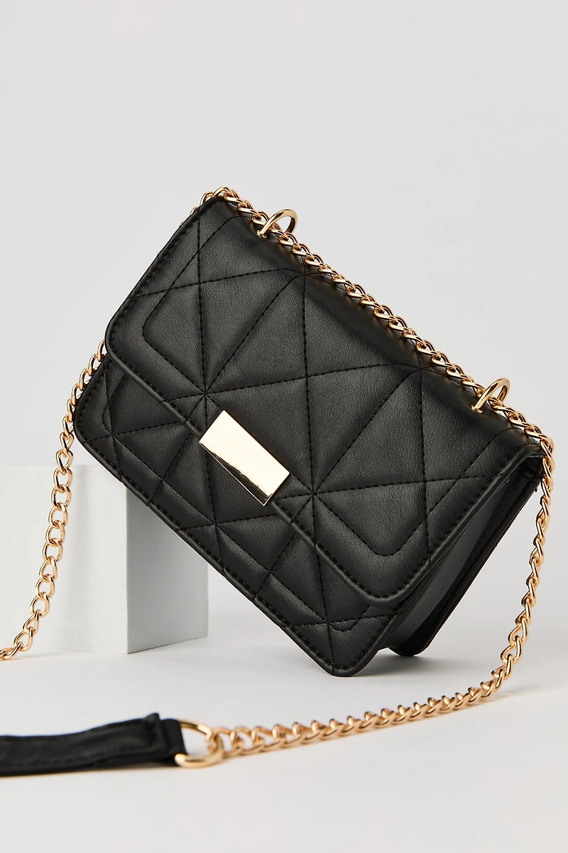 Faux Leather Quilted Crossbody Purse