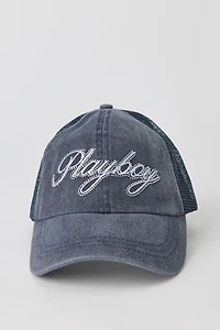 Casquette de camionneur délavée à imprimé Playboy avec pierres du Rhin