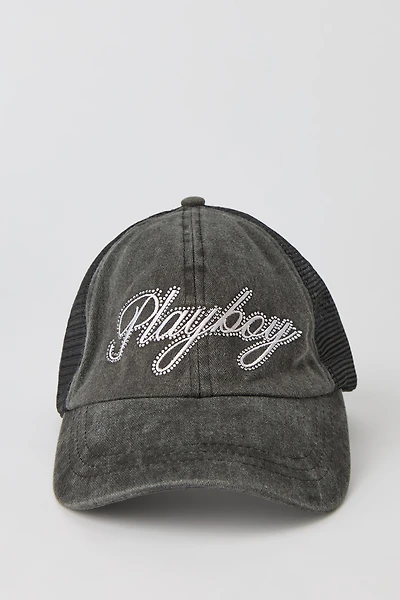 Playboy Rhinestone Washed Trucker Hat