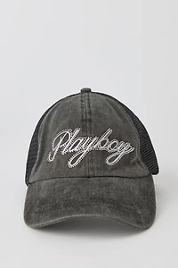 Playboy Rhinestone Washed Trucker Hat