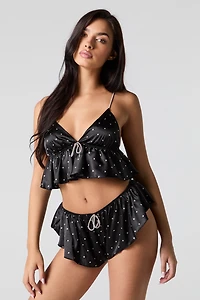 Ensemble-pyjama 2 pièces nuisette en satin et pierres du Rhin shortie