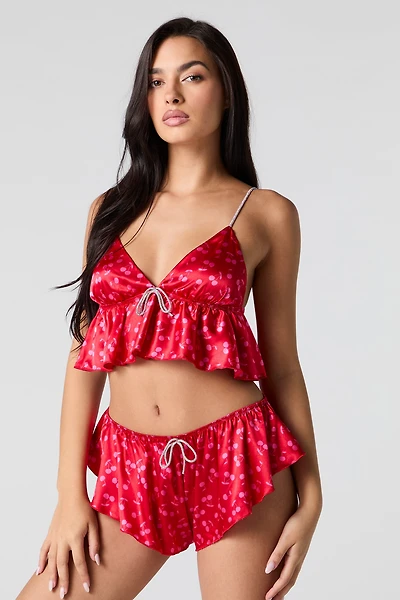 Satin Rhinestone Babydoll Tank & Shortie 2 Piece Pajama Set