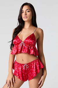 Satin Rhinestone Babydoll Tank & Shortie 2 Piece Pajama Set