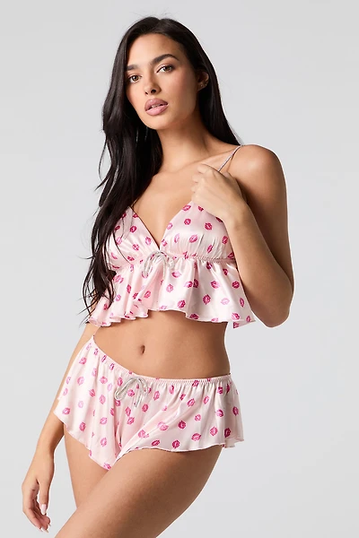 Satin Rhinestone Babydoll Tank & Shortie 2 Piece Pajama Set