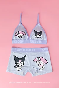 Ensemble avec soutien-gorge triangulaire et culotte garçonne à imprimé Kuromi & My Melody