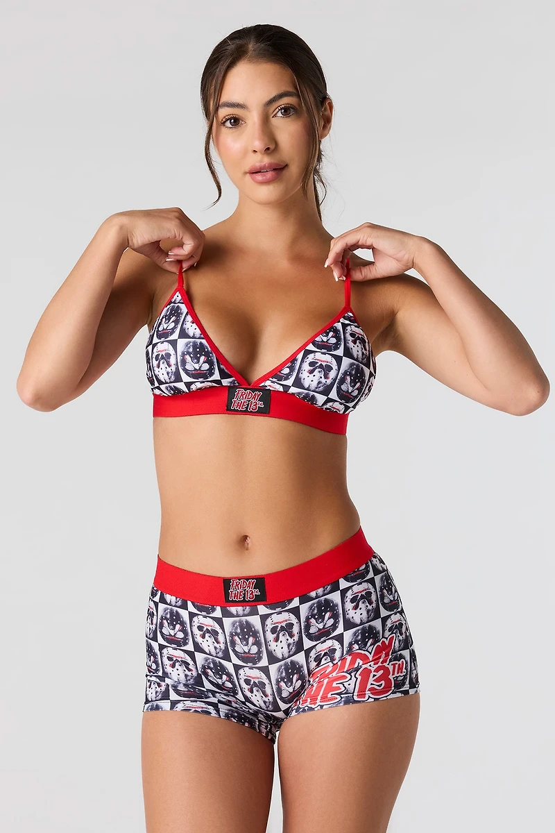 Ensemble avec bralette triangulaire et culotte garçonne à imprimé Horror