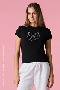 T-shirt à imprimé Kuromi avec pierres du Rhin