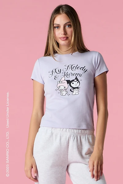 T-shirt à imprimé Kuromi & My Melody avec pierres du Rhin