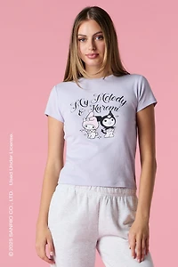 T-shirt à imprimé Kuromi & My Melody avec pierres du Rhin