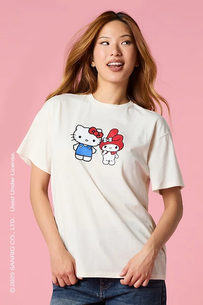 T-shirt de coupe garçonne à imprimé Hello Kitty® & My Melody