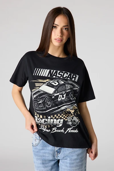 T-shirt de coupe garçonne en coton lourd luxe à imprimé Nascar
