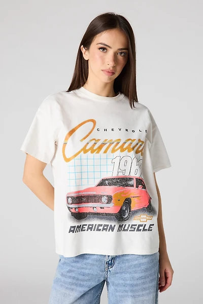 T-shirt de coupe garçonne en coton lourd luxe à imprimé Chevrolet