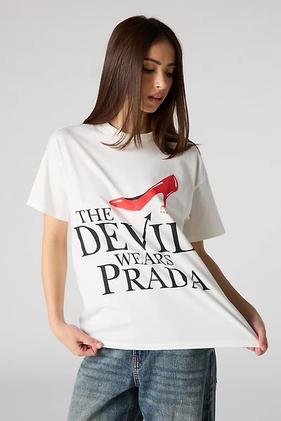 T-shirt de coupe garçonne en coton lourd luxe à imprimé Devil Wears Prada