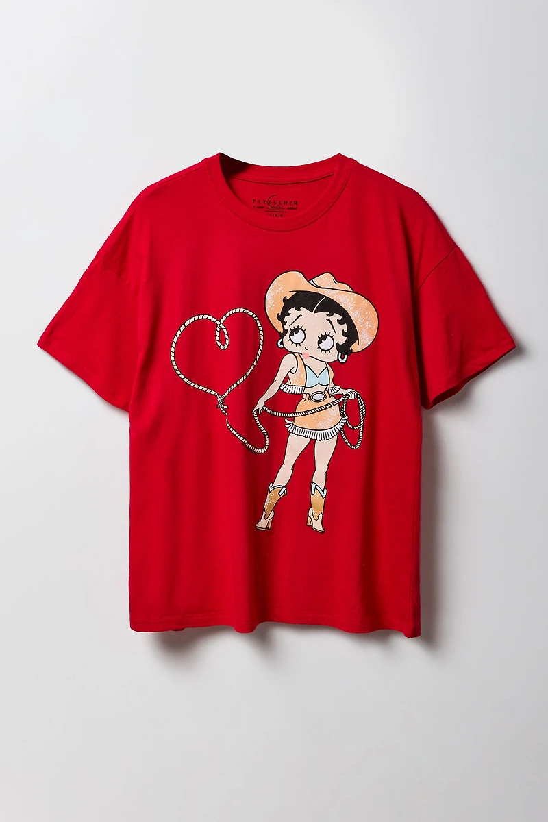 T-shirt de coupe garçonne à imprimé Betty Boop Cowgirl