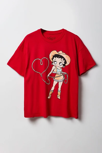 T-shirt de coupe garçonne à imprimé Betty Boop Cowgirl