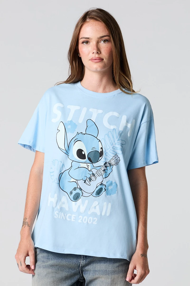 T-shirt de coupe garçonne à imprimé Stitch Hawaii