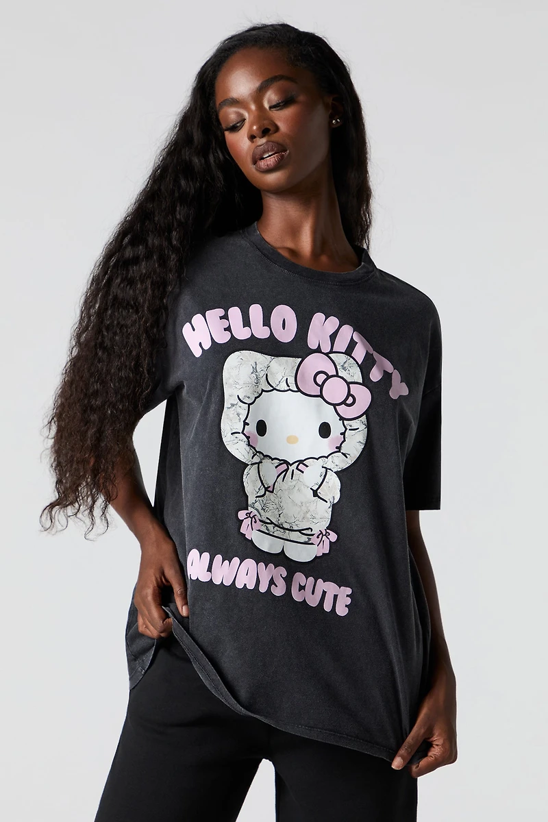 T-shirt coupe garçonne lavé à imprimé Hello Kitty