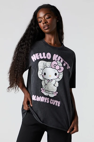 T-shirt coupe garçonne lavé à imprimé Hello Kitty
