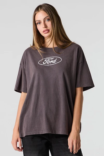 T-shirt de coupe garçonne délavé à imprimé Ford