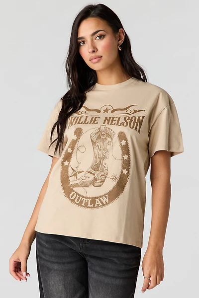 T-shirt de coupe garçonne à imprimé Willie Nelson