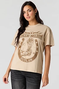 T-shirt de coupe garçonne à imprimé Willie Nelson