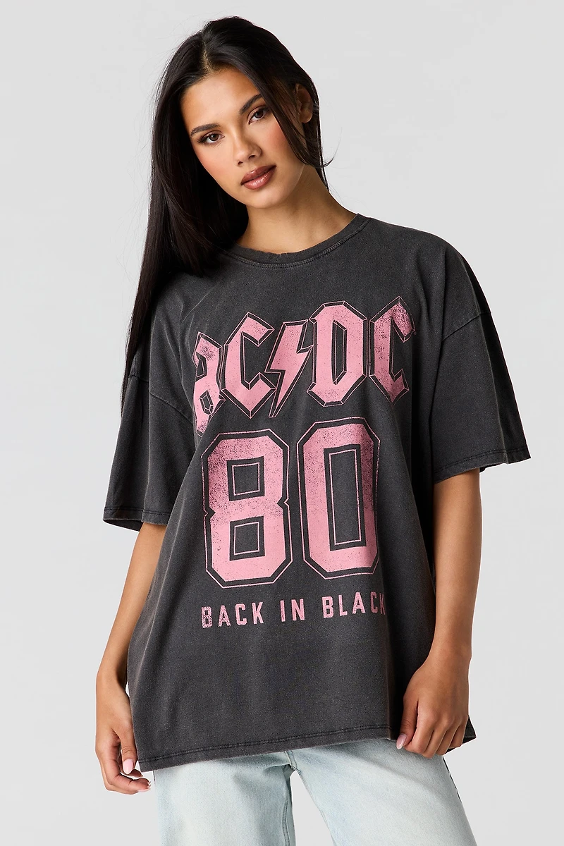 AC/DC Graphic Washed Boyfriend T-Shirt