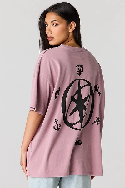 T-shirt de coupe garçonne délavé à imprimé Katseye