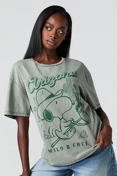 Snoopy Graphic Washed Boyfriend T-Shirt