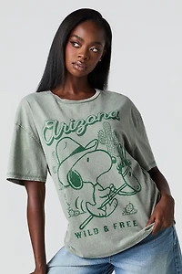 T-shirt de coupe garçonne délavé à imprimé Snoopy