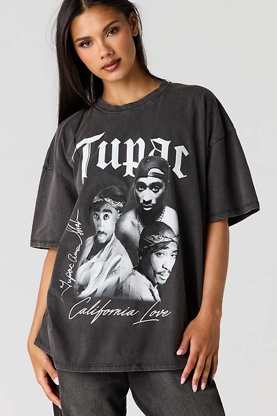 Tupac Graphic Washed Boyfriend T-Shirt