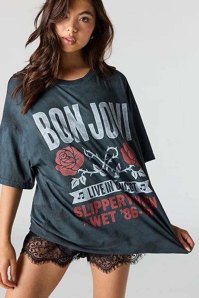 Oversized Bon Jovi Graphic Washed T-Shirt