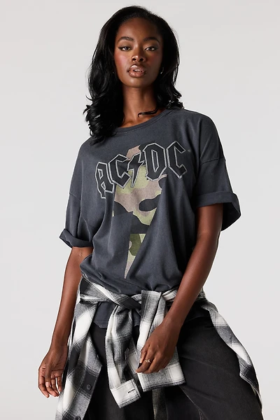 T-shirt surdimensionné délavé à imprimé ACDC