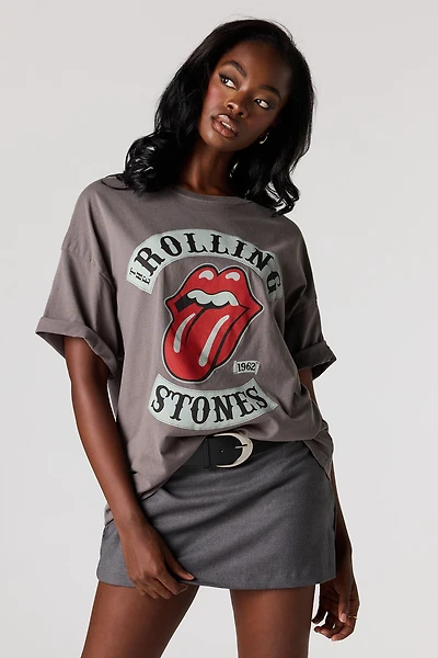 T-shirt surdimensionné délavé à imprimé Rolling Stones